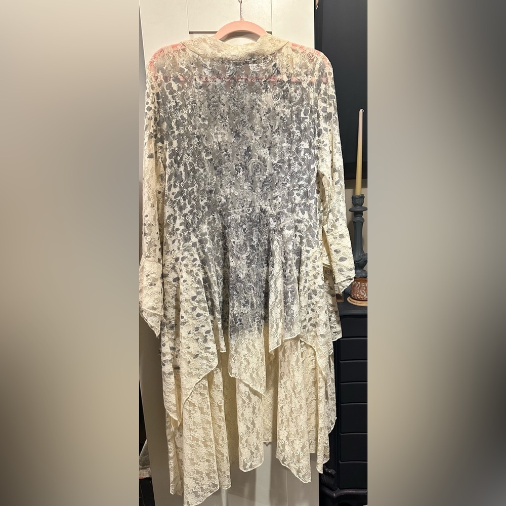 New ORIGAMI Ivory White & Grey Floral Lace Boho Western Cardigan/Duster